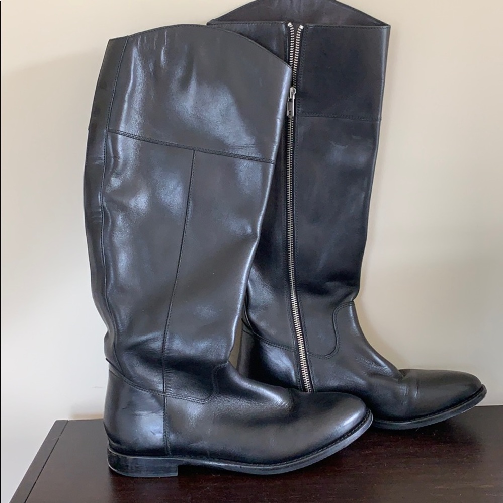 Black leather knee high boots